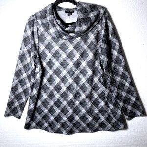 151. Lane Bryant Gray Plaid Shimmer Cowl Neck Sweater Plus Size